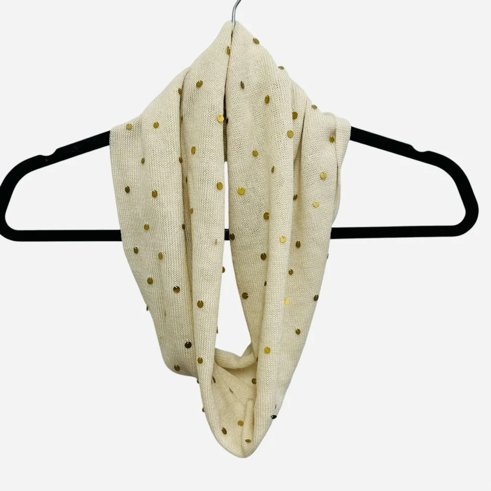 Coldwater Creek NWT cream wool blend infinity scarf with gold metallic sequins